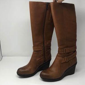 Women’s brown leather wedge boots